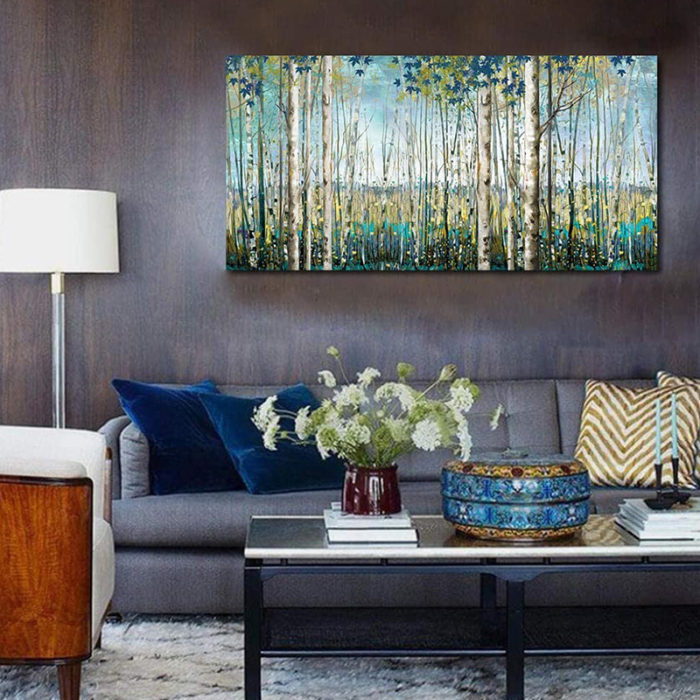 Canvas Painting Of Aspen Trees Home Decor Green Birch Wall Art