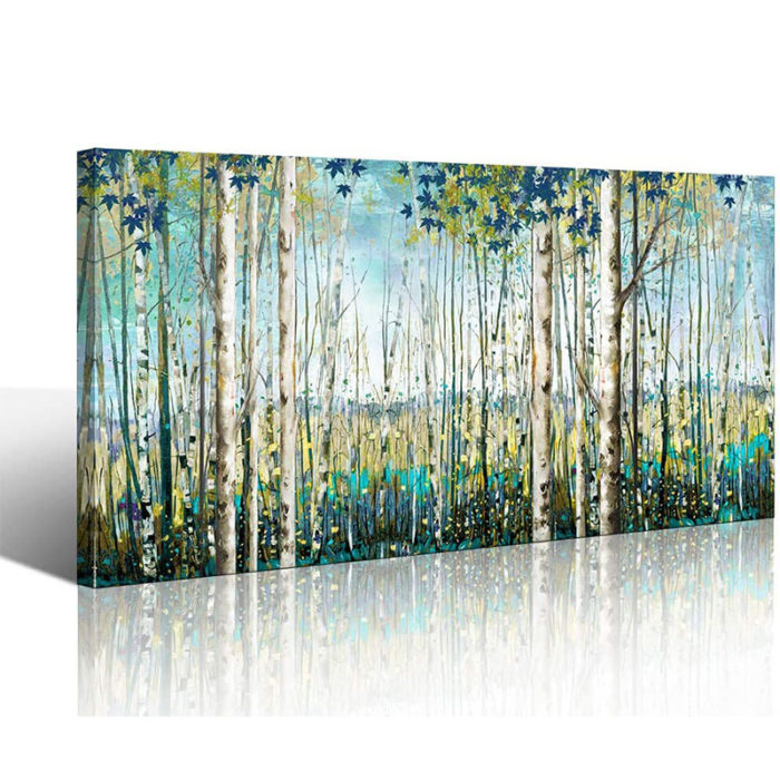 Canvas Painting Of Aspen Trees Home Decor Green Birch Wall Art - Image 2