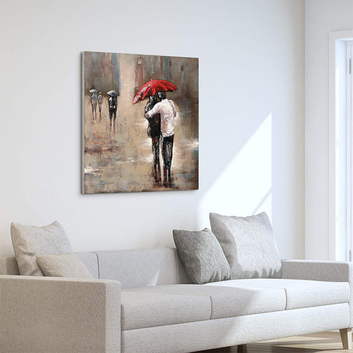 Couples Canvas Painting Red Umbrella Art For Home Wall Decor - Image 6
