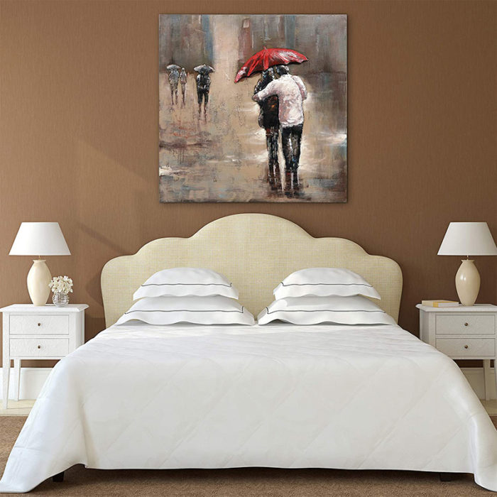 Couples Canvas Painting Red Umbrella Art For Home Wall Decor - Image 5