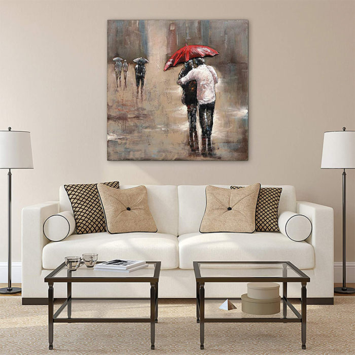 Couples Canvas Painting Red Umbrella Art For Home Wall Decor