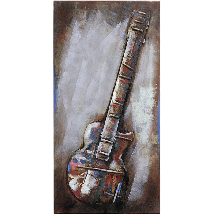 Electric Guitar Mixed Media Iron Hand Painted Iron Sculpture Art - Image 2