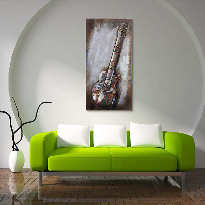 Electric Guitar Mixed Media Iron Hand Painted Iron Sculpture Art - Image 5