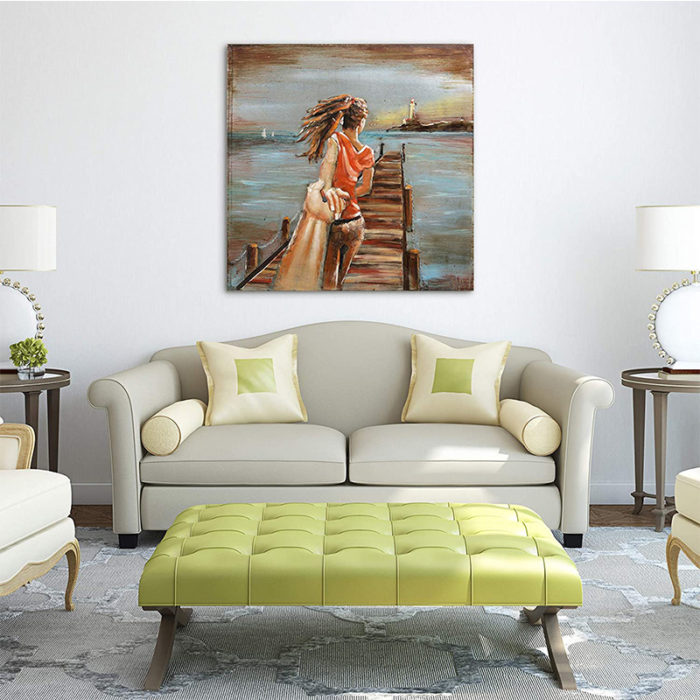 Girlfriend In Camera Couple Canvas Painting Sunset Pier Decor Home