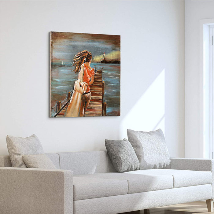 Girlfriend In Camera Couple Canvas Painting Sunset Pier Decor Home - Image 5