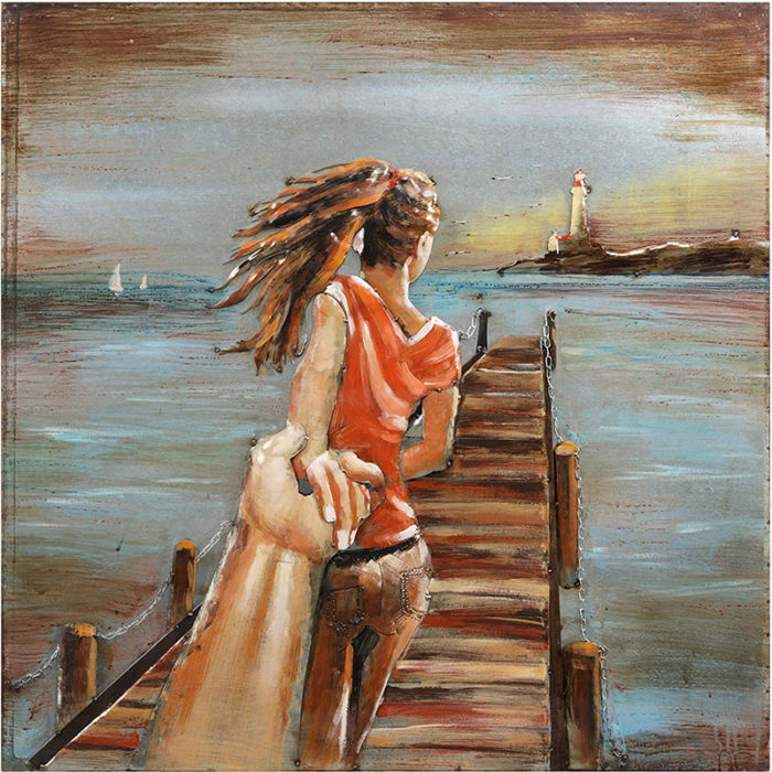 Girlfriend In Camera Couple Canvas Painting Sunset Pier Decor Home - Image 2