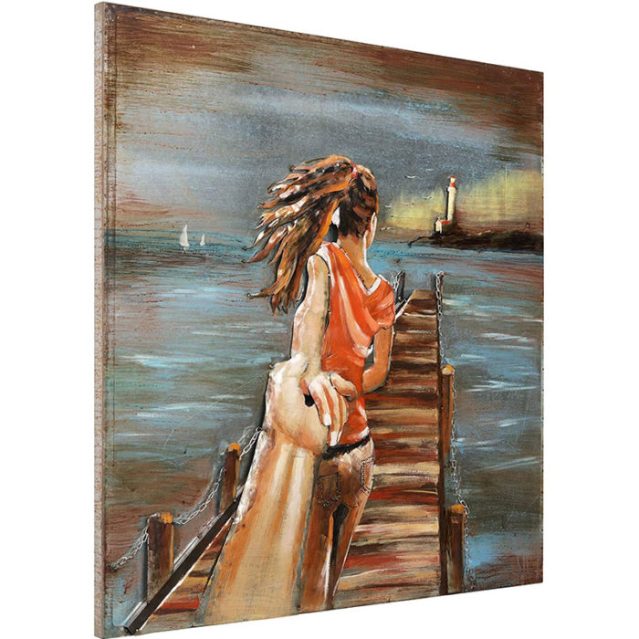 Girlfriend In Camera Couple Canvas Painting Sunset Pier Decor Home - Image 4
