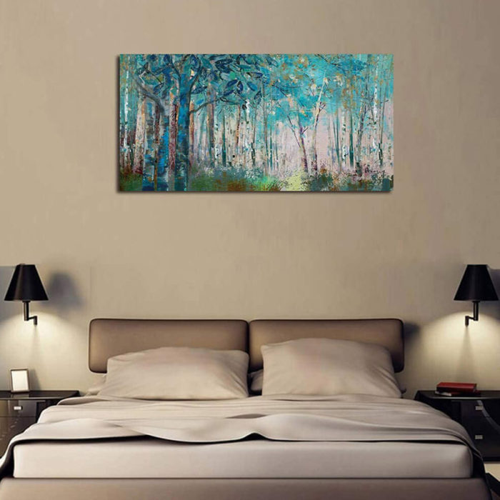 Hand Painted Aspen Oil Painting Teal Trees Forest Home Decor - Image 4