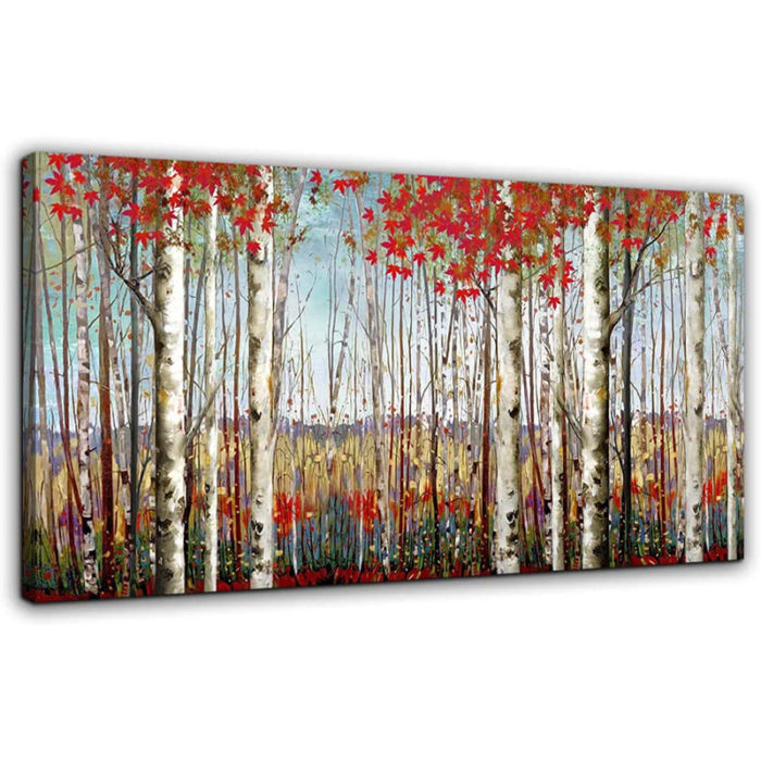Handmade Aspen Oil Paintings Red Birch Tree Art Decor Rooms - Image 2
