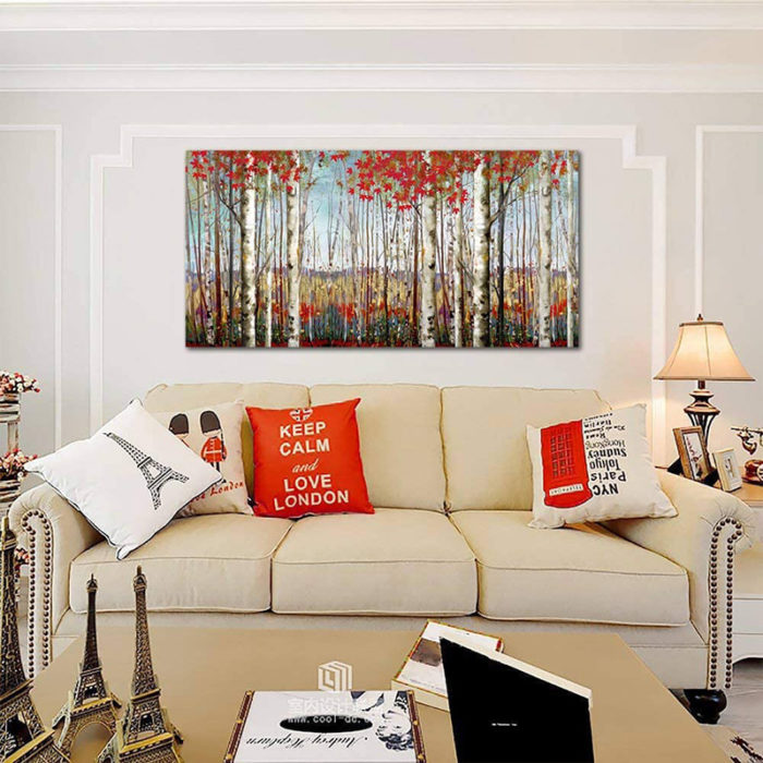 Handmade Aspen Oil Paintings Red Birch Tree Art Decor Rooms - Image 4