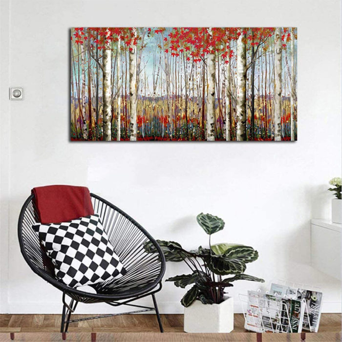 Handmade Aspen Oil Paintings Red Birch Tree Art Decor Rooms - Image 6