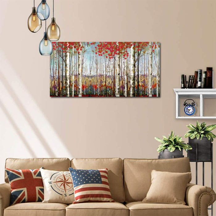 Handmade Aspen Oil Paintings Red Birch Tree Art Decor Rooms - Image 5