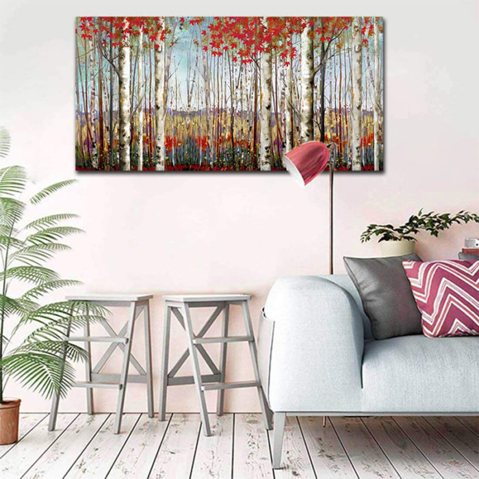 Handmade Aspen Oil Paintings Red Birch Tree Art Decor Rooms