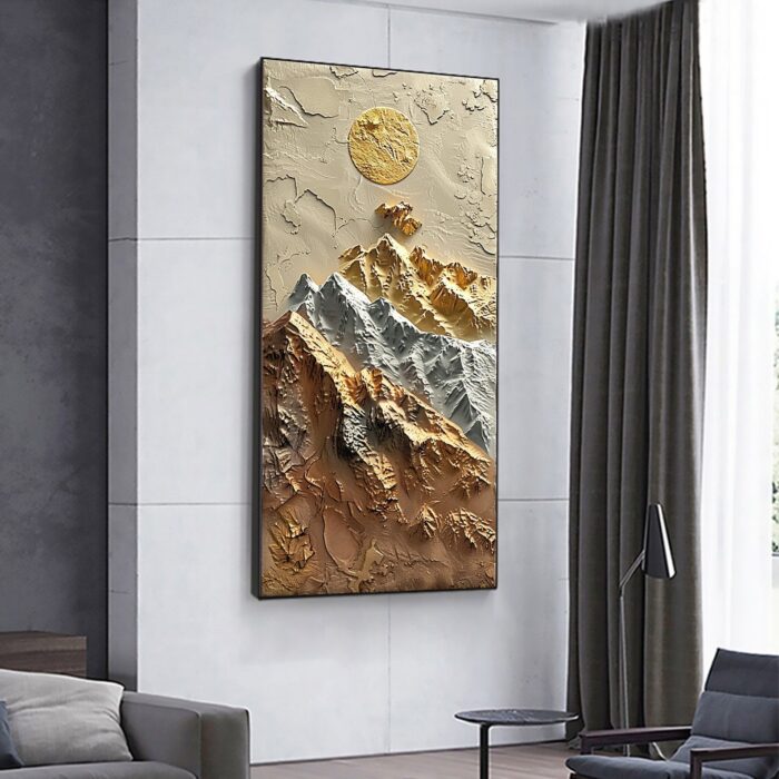 3D Mountain Canvas Painting Vertical Gold Sliver Mountains Landscape Painting on Canvas Decor Living Room - Image 8