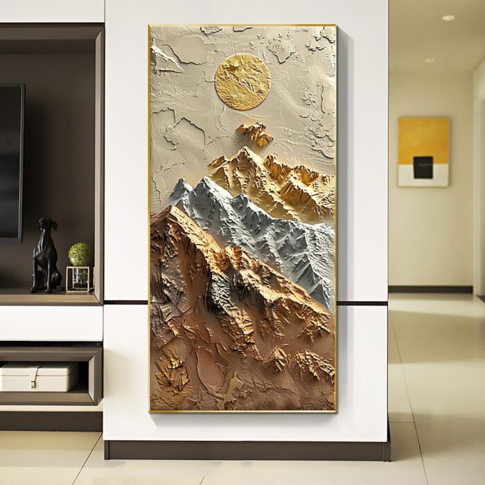 3D Mountain Canvas Painting Vertical Gold Sliver Mountains Landscape Painting on Canvas Decor Living Room - Image 6