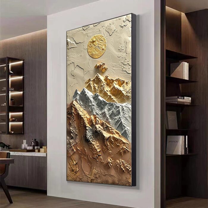 3D Mountain Canvas Painting Vertical Gold Sliver Mountains Landscape Painting on Canvas Decor Living Room - Image 9