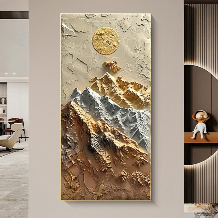 3D Mountain Canvas Painting Vertical Gold Sliver Mountains Landscape Painting on Canvas Decor Living Room - Image 5