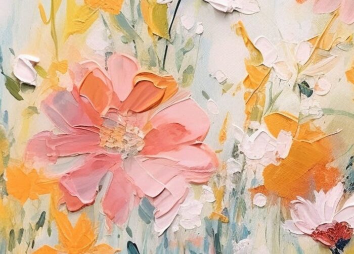Abstract Flower Painting on Canvas Modern Floral Pink White Flowers Wall Art Vertical Textured Artwork for Living Room - Image 2