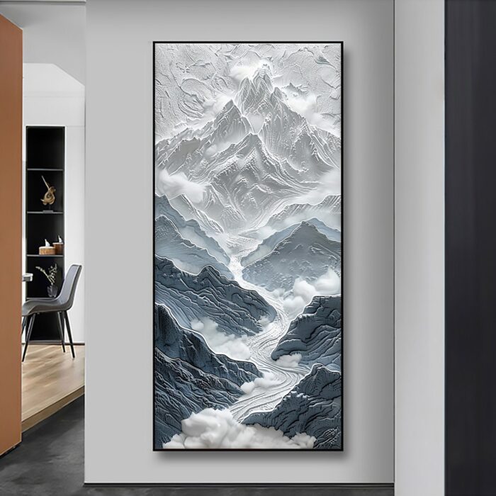 Black Gray Snow Mountain Painting on Canvas Large Mountain Wall Art Snowy Landscape Canvas Painting Living Room Decoration - Image 3