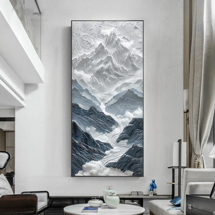 Black Gray Snow Mountain Painting on Canvas Large Mountain Wall Art Snowy Landscape Canvas Painting Living Room Decoration - Image 5