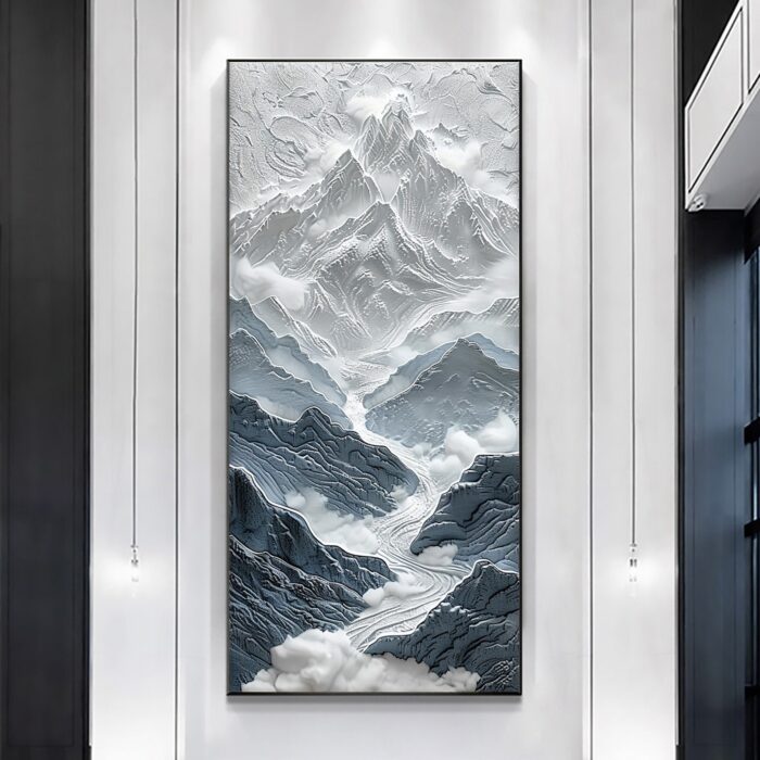 Black Gray Snow Mountain Painting on Canvas Large Mountain Wall Art Snowy Landscape Canvas Painting Living Room Decoration - Image 4