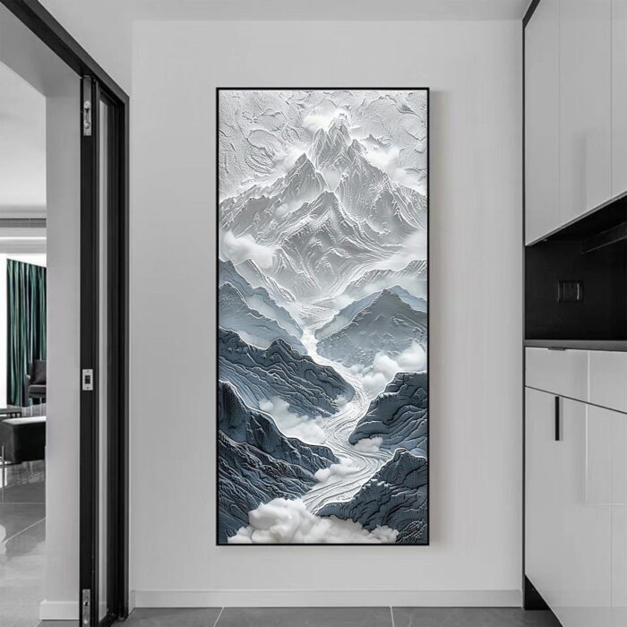 Black Gray Snow Mountain Painting on Canvas Large Mountain Wall Art Snowy Landscape Canvas Painting Living Room Decoration - Image 6