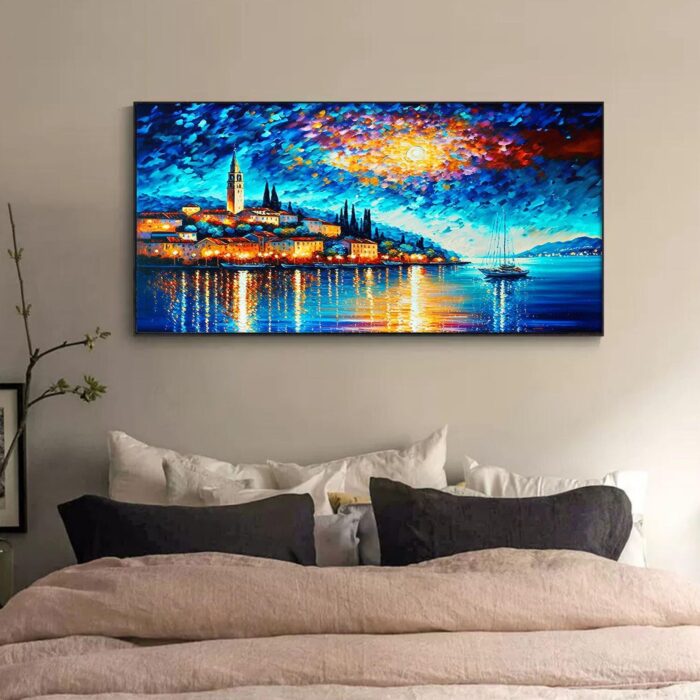 Coastal Cities Canvas Wall Art Blue Seaside Landscape Canvas Art Home Decor - Image 6