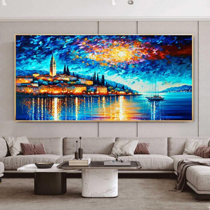 Coastal Cities Canvas Wall Art Blue Seaside Landscape Canvas Art Home Decor