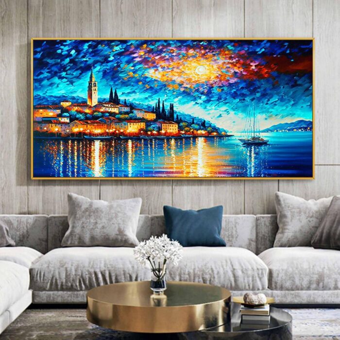 Coastal Cities Canvas Wall Art Blue Seaside Landscape Canvas Art Home Decor - Image 3