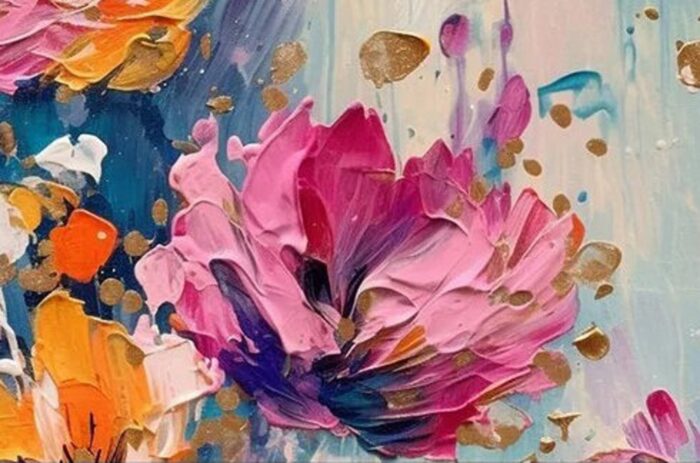Colorful Floral Painting on Canvas Pink Flowers Wildflowers Square Painting For Living Room Dinning Room - Image 2