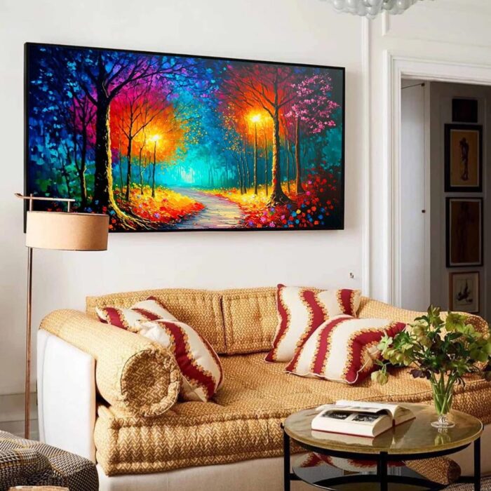 Colorful Park Oil Painting Autumn Park With Street Lights Roadside Canvas Wall Art for Home Living Room Bedroom Decor and Office Decoration - Image 7