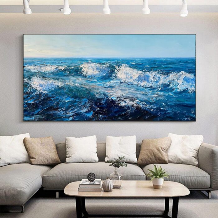 Crashing Waves Landscape Canvas Painting Wavy Sea Wall Art Painting Canvas Blue White Artwork For Home Living Room Kitchen Bedroom