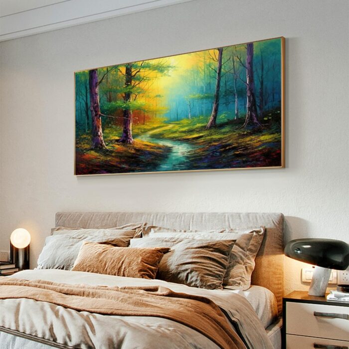 Large Forest Oil Painting Green Yellow Canvas Art Small Stream Landscape Artwork for Living Room Wall Decor - Image 10