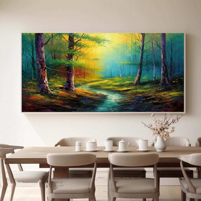 Large Forest Oil Painting Green Yellow Canvas Art Small Stream Landscape Artwork for Living Room Wall Decor - Image 8