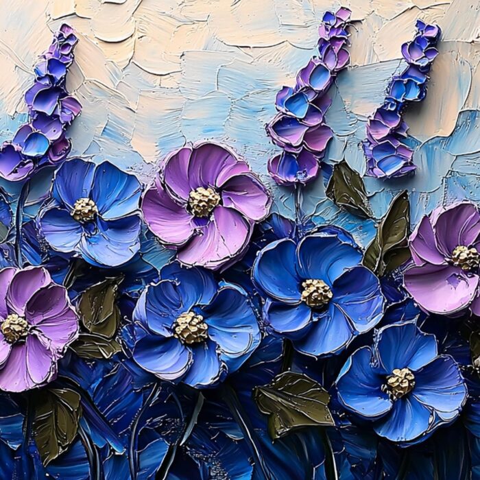Hand Painted Floral Canvas Art Painting Thick Texture Purple Blue Flowers Canvas Painting Wall Decor Living Room Sofa - Image 2