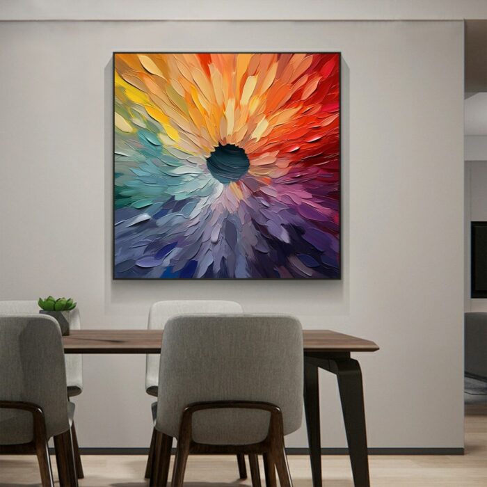 Hand Painted Flower Wall Art Square Floral Canvas Art Colorful Texture Blossoming Painting Decorations for Living Room Bedroom - Image 3