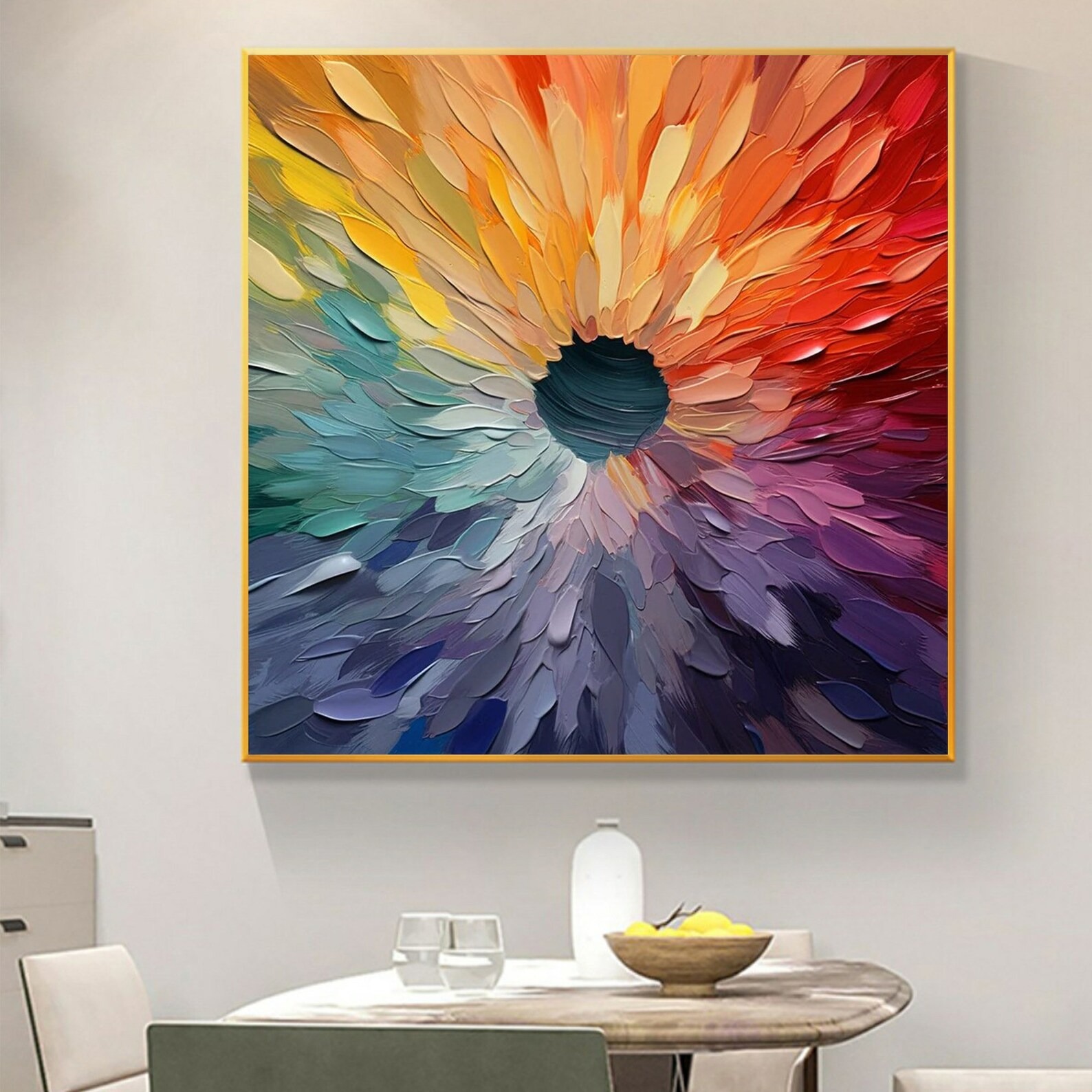 Hand Painted Flower Wall Art Square Floral Canvas Art Colorful Texture Blossoming Painting Decorations for Living Room Bathroom Bedroom Office Dining Room - Image 4