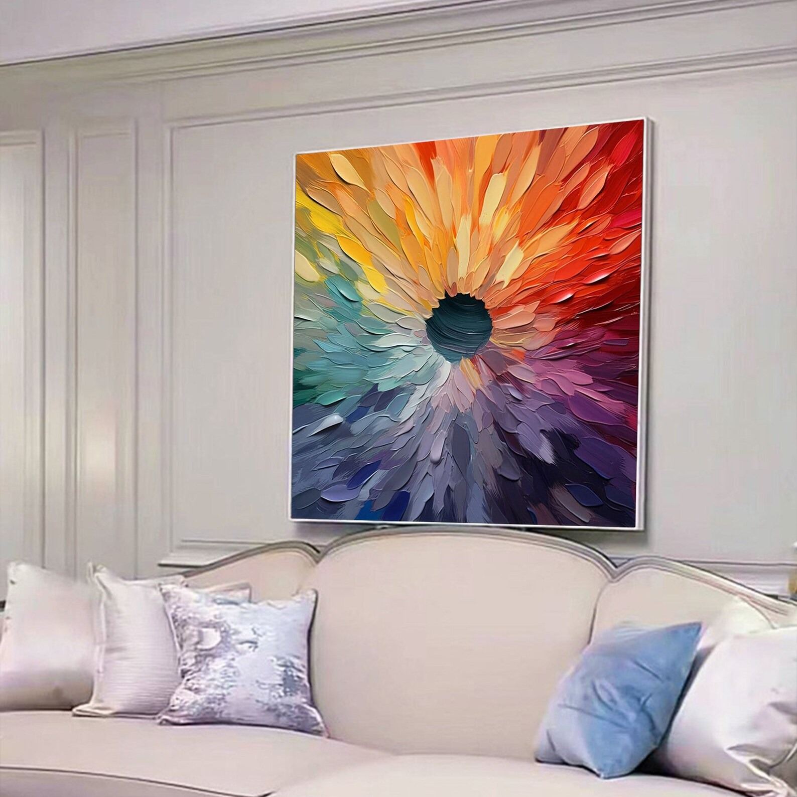 Hand Painted Flower Wall Art Square Floral Canvas Art Colorful Texture Blossoming Painting Decorations for Living Room Bathroom Bedroom Office Dining Room - Image 8