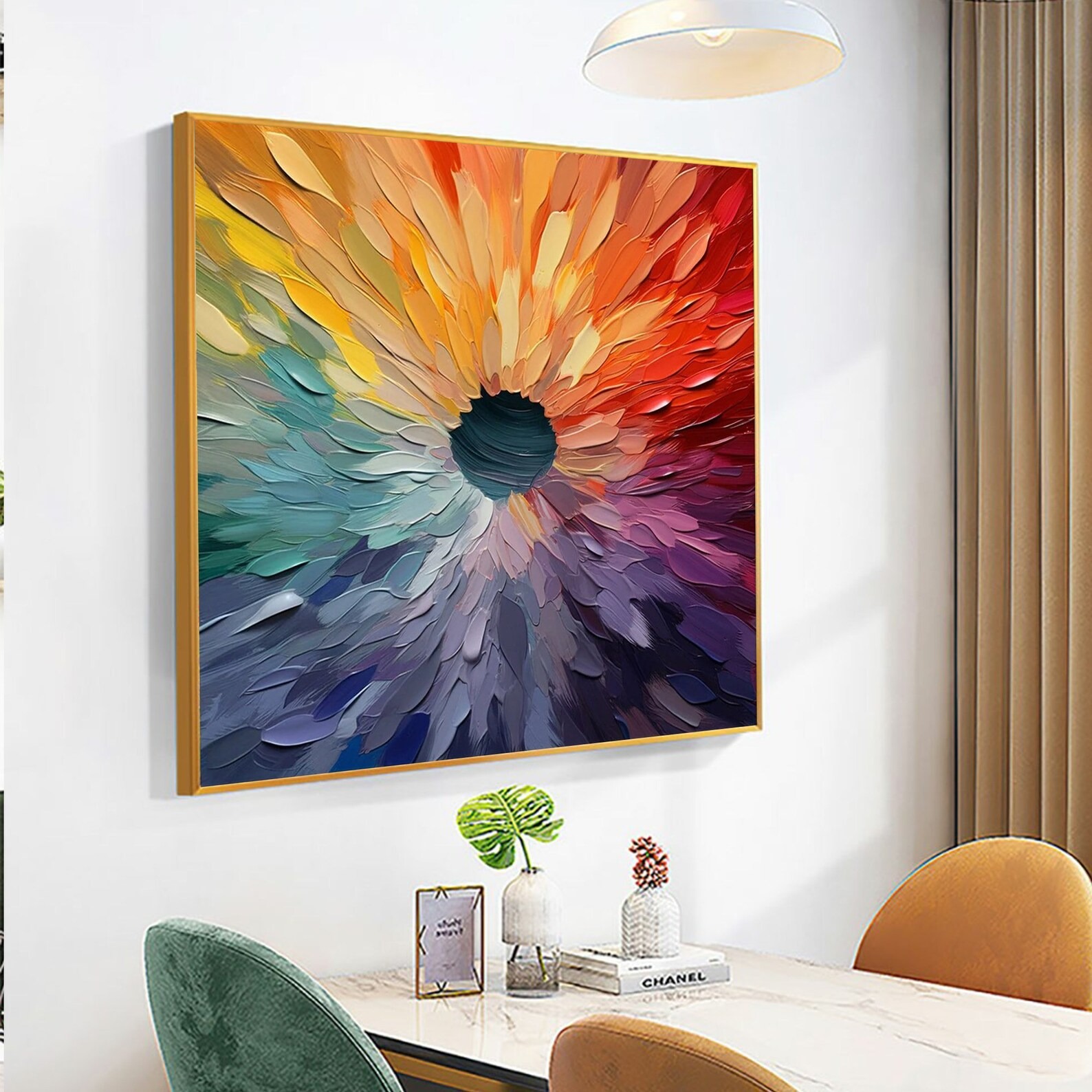 Hand Painted Flower Wall Art Square Floral Canvas Art Colorful Texture Blossoming Painting Decorations for Living Room Bathroom Bedroom Office Dining Room - Image 7