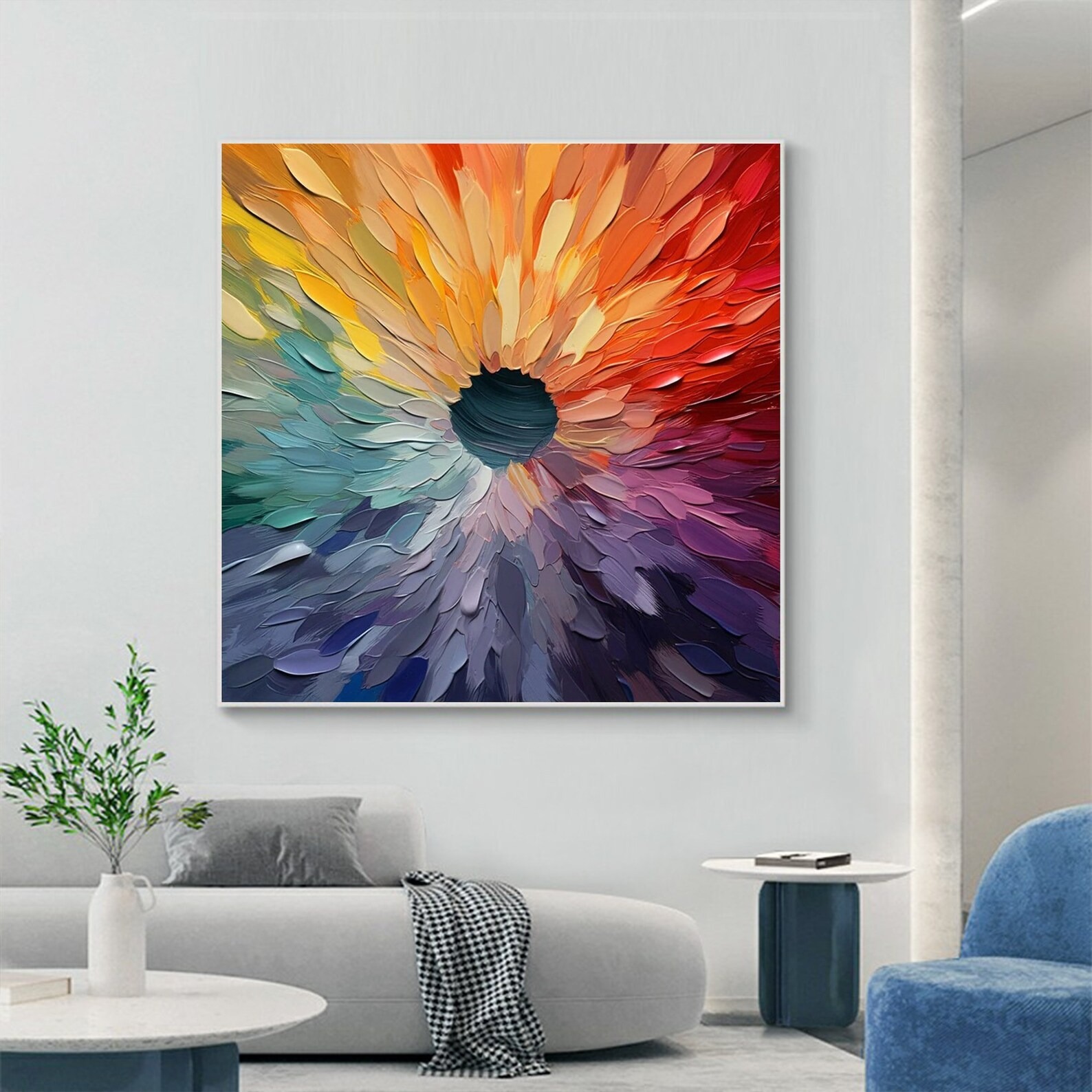 Hand Painted Flower Wall Art Square Floral Canvas Art Colorful Texture Blossoming Painting Decorations for Living Room Bathroom Bedroom Office Dining Room