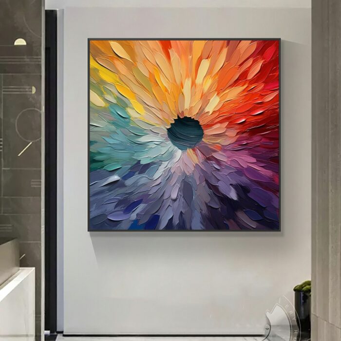 Hand Painted Flower Wall Art Square Floral Canvas Art Colorful Texture Blossoming Painting Decorations for Living Room Bedroom - Image 5