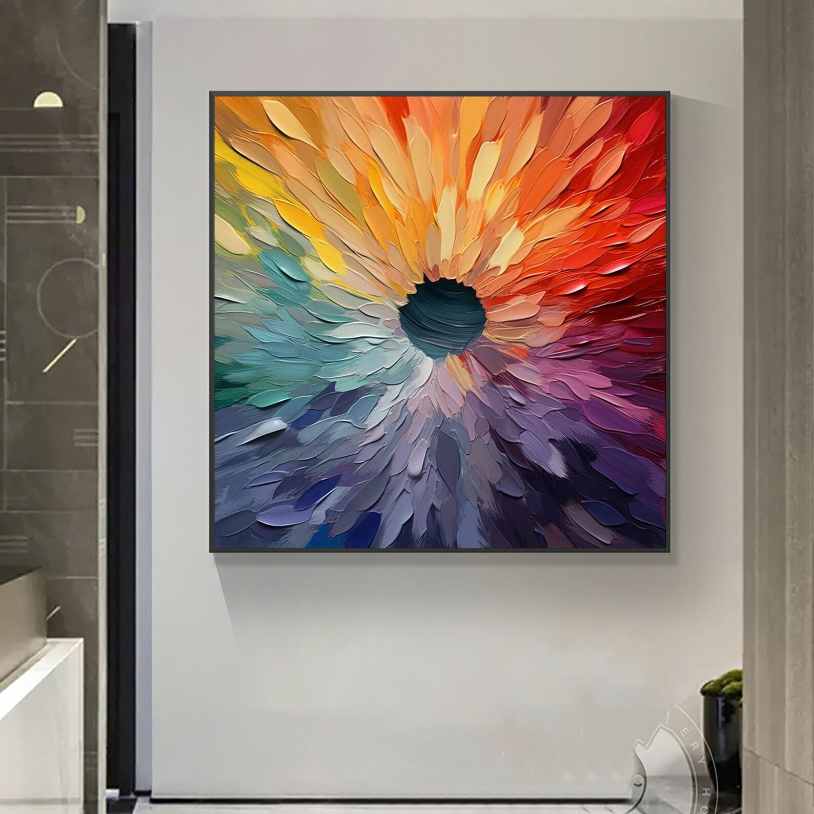 Hand Painted Flower Wall Art Square Floral Canvas Art Colorful Texture Blossoming Painting Decorations for Living Room Bathroom Bedroom Office Dining Room - Image 5