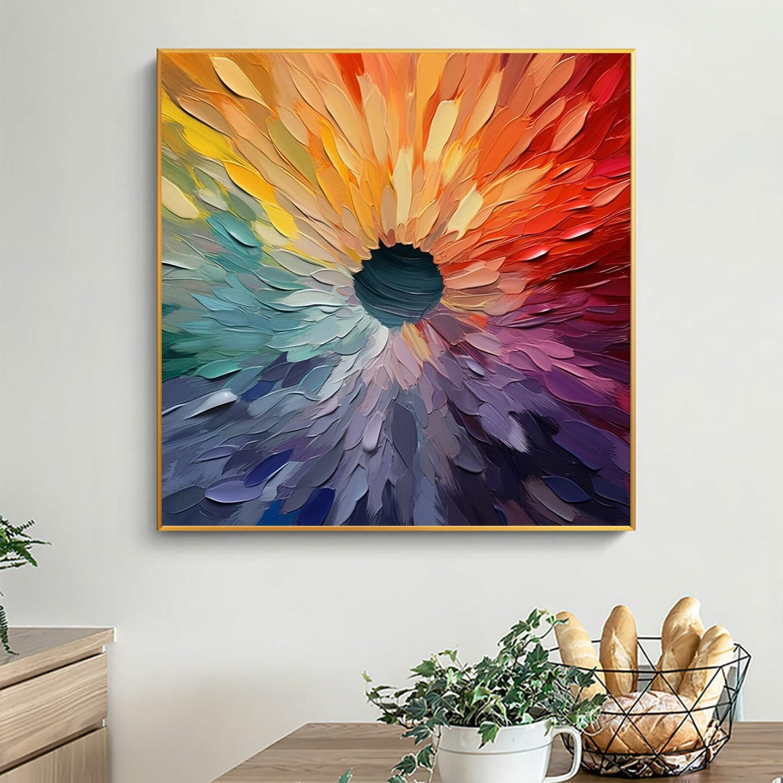 Hand Painted Flower Wall Art Square Floral Canvas Art Colorful Texture Blossoming Painting Decorations for Living Room Bathroom Bedroom Office Dining Room - Image 6