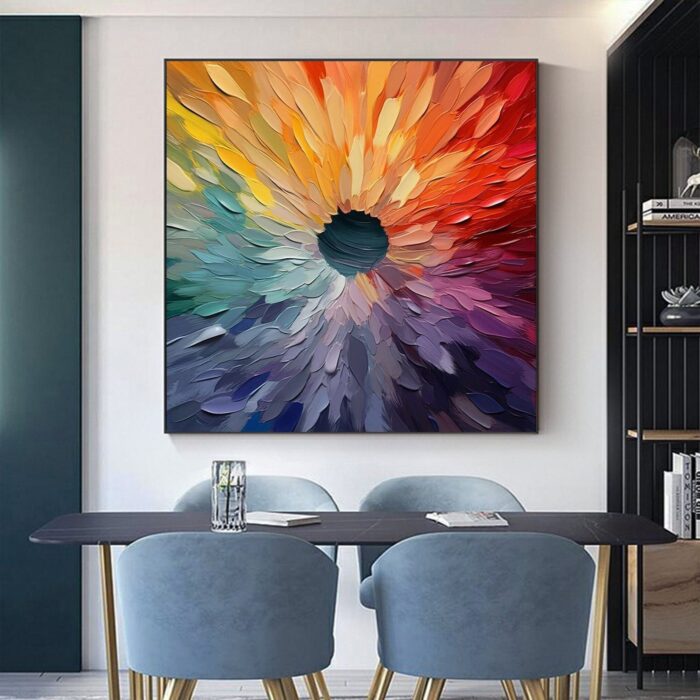 Hand Painted Flower Wall Art Square Floral Canvas Art Colorful Texture Blossoming Painting Decorations for Living Room Bedroom - Image 2