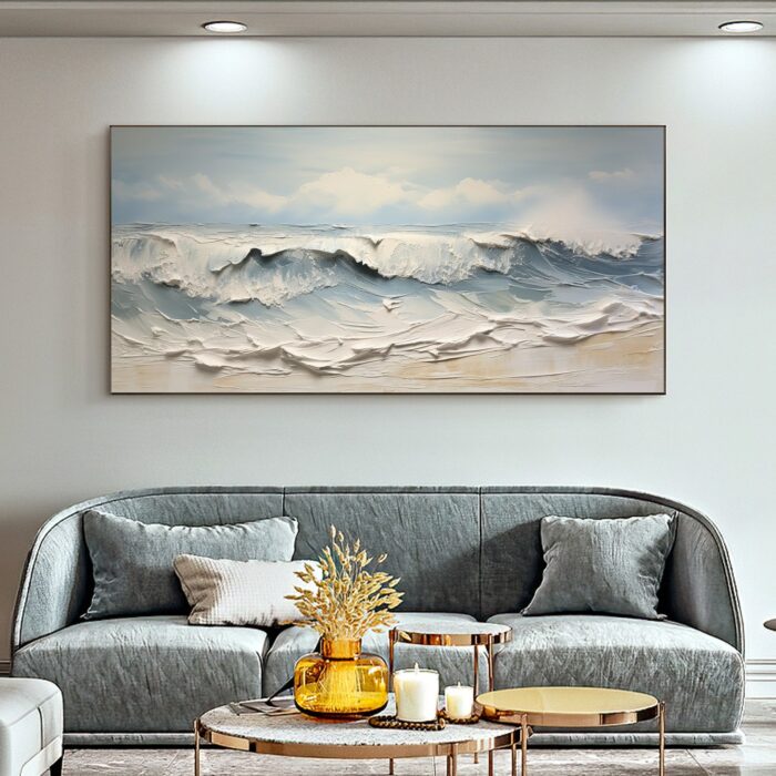 Hand Painted Ocean Waves Wall Art Blue And White Oil Paintings Canvas Sea Waves Canvas Art Home Decoration Decor - Image 6