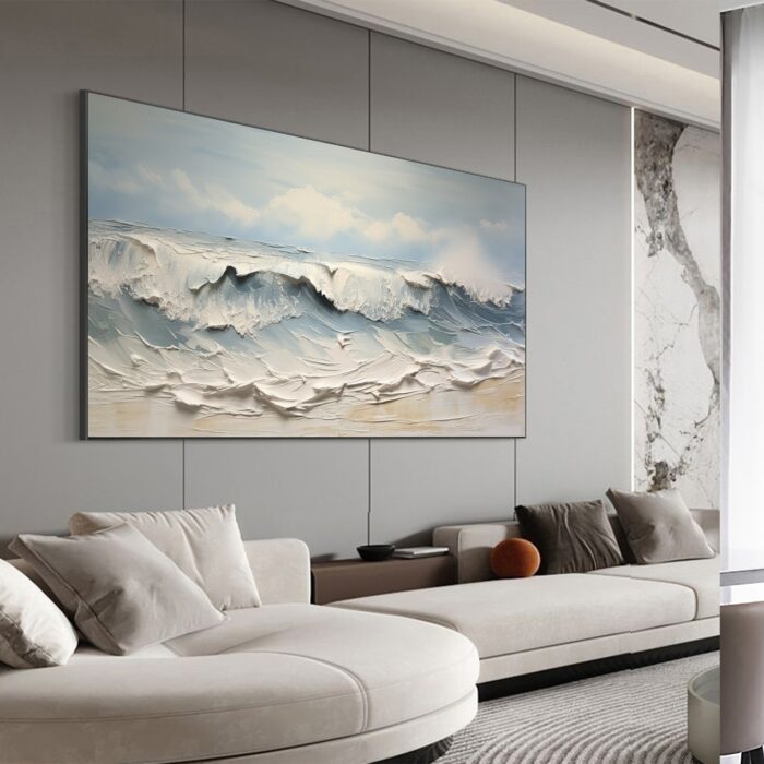 Hand Painted Ocean Waves Wall Art Blue And White Oil Paintings Canvas Sea Waves Canvas Art Home Decoration Decor - Image 8