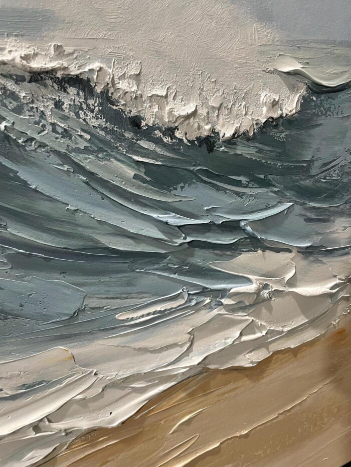 Hand Painted Ocean Waves Wall Art Blue And White Oil Paintings Canvas Sea Waves Canvas Art Home Decoration Decor - Image 2