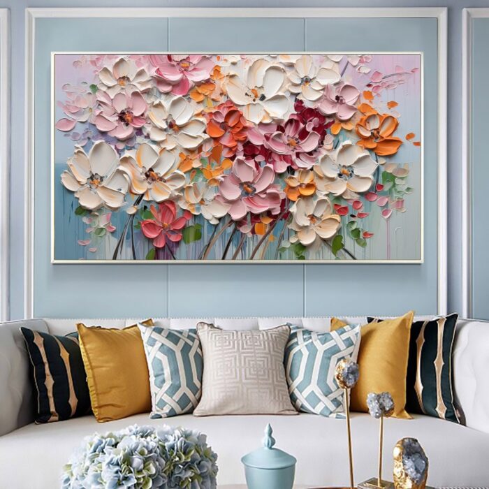 Hand Painted White Flower Texture Painting on Canvas Thick Oil Flower Painting Large Floral Painting Living Room Wall Decor - Image 5