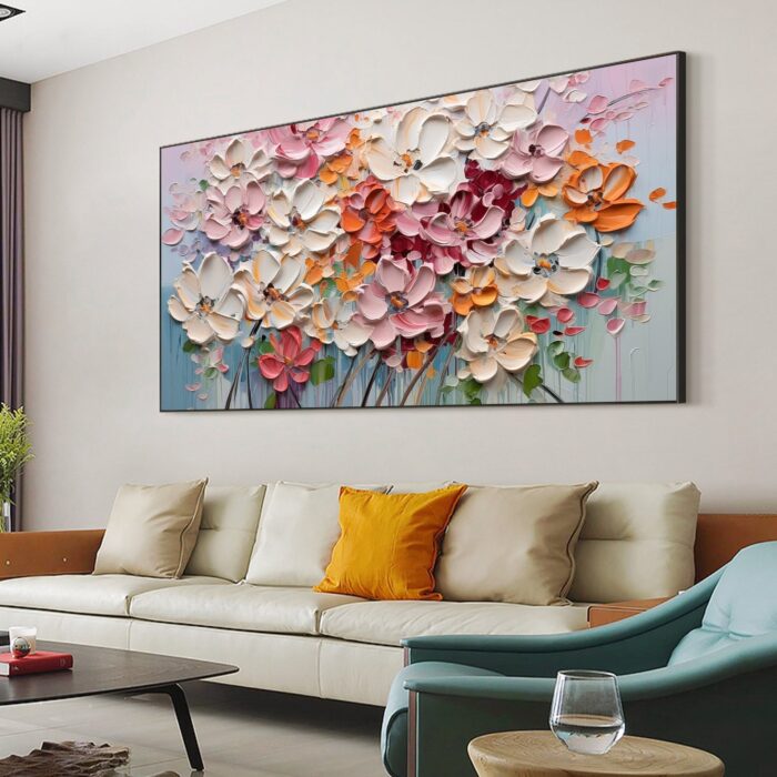 Hand Painted White Flower Texture Painting on Canvas Thick Oil Flower Painting Large Floral Painting Living Room Wall Decor - Image 9