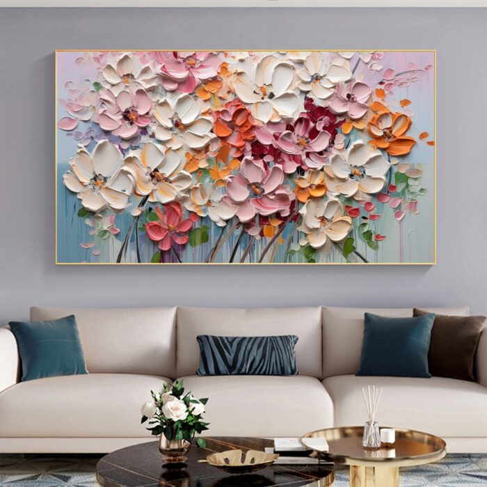 Hand Painted White Flower Texture Painting on Canvas Thick Oil Flower Painting Large Floral Painting Living Room Wall Decor - Image 4